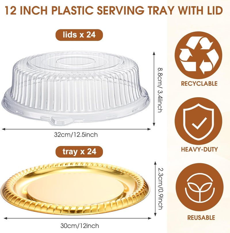 Nitial 24 Pcs Gold Plastic Serving Tray Set with Lids - Image 2